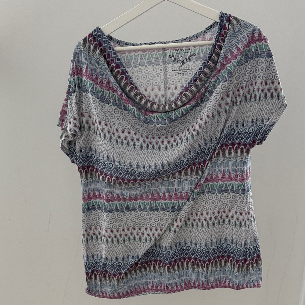 Sonoma Multicolor Geometric Short Sleeve Top